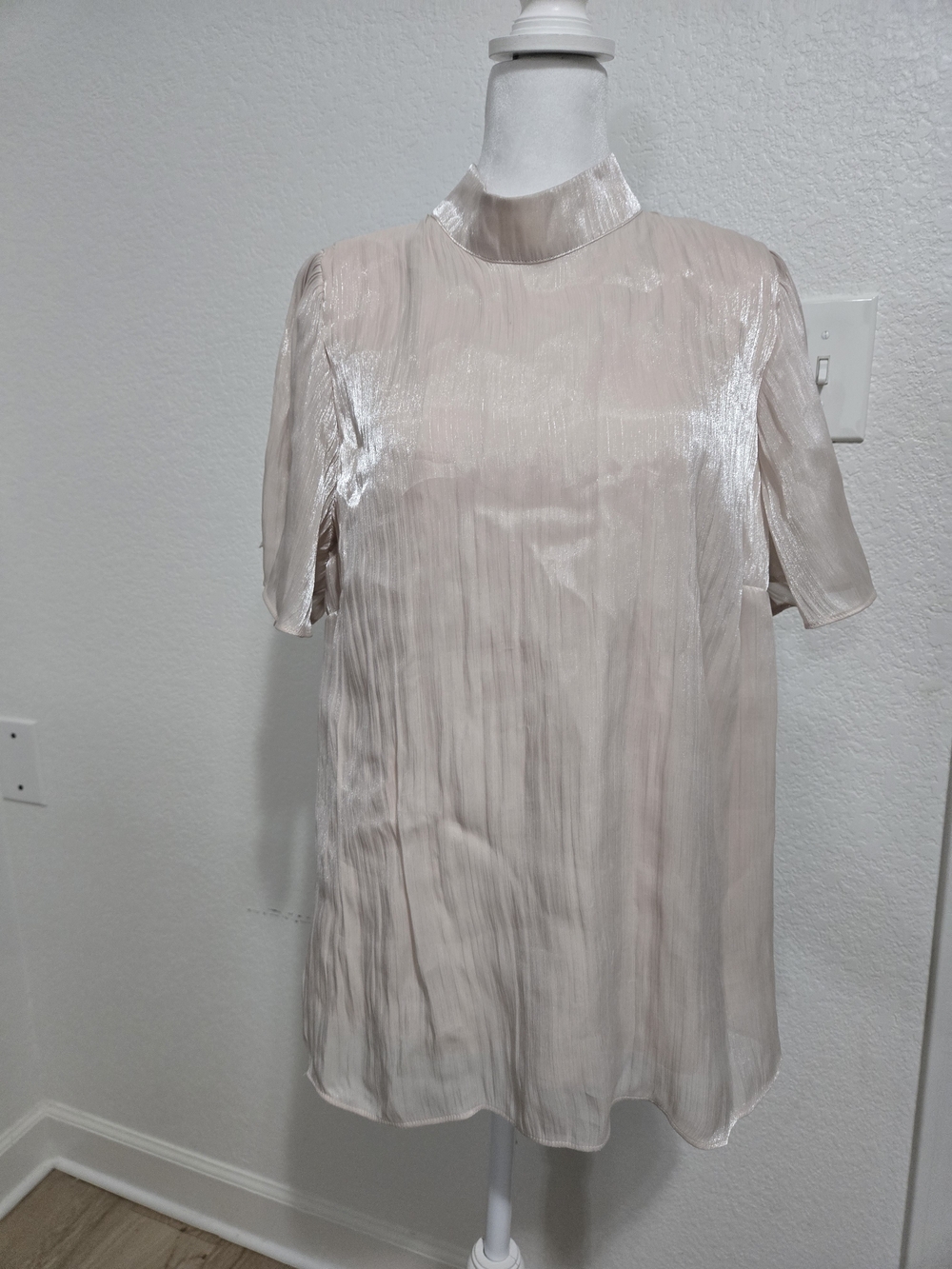 LC Lauren Conrad Shimmery Blush Pleated Mock Neck Top